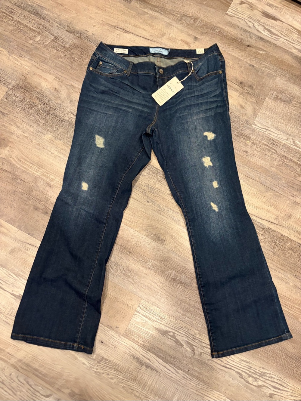 torrid Dark Blue Distressed Boot Cut Jeans